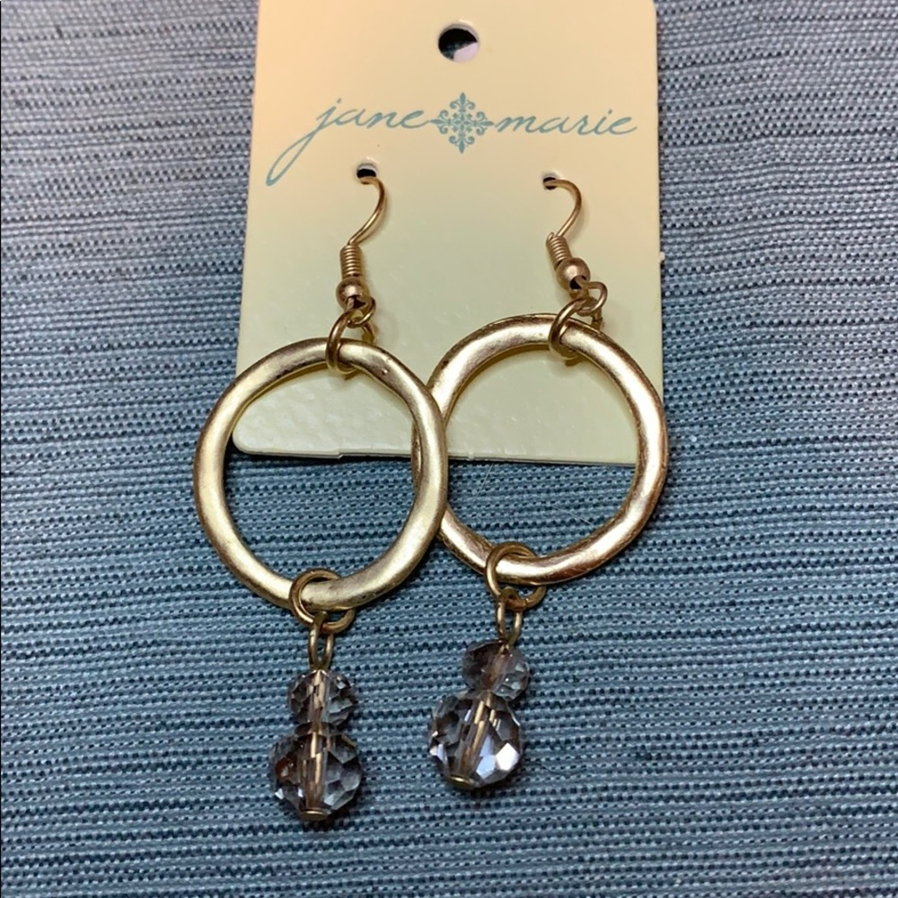Hammered goldtone and grey bead earrings